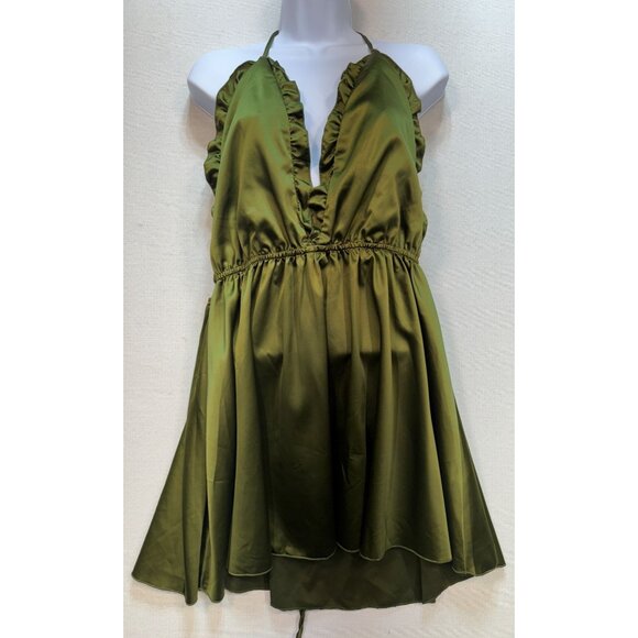Women’s Silky Backless Dress Lightweight Sz 2XL Olive Green Sleeveless - Picture 1 of 7